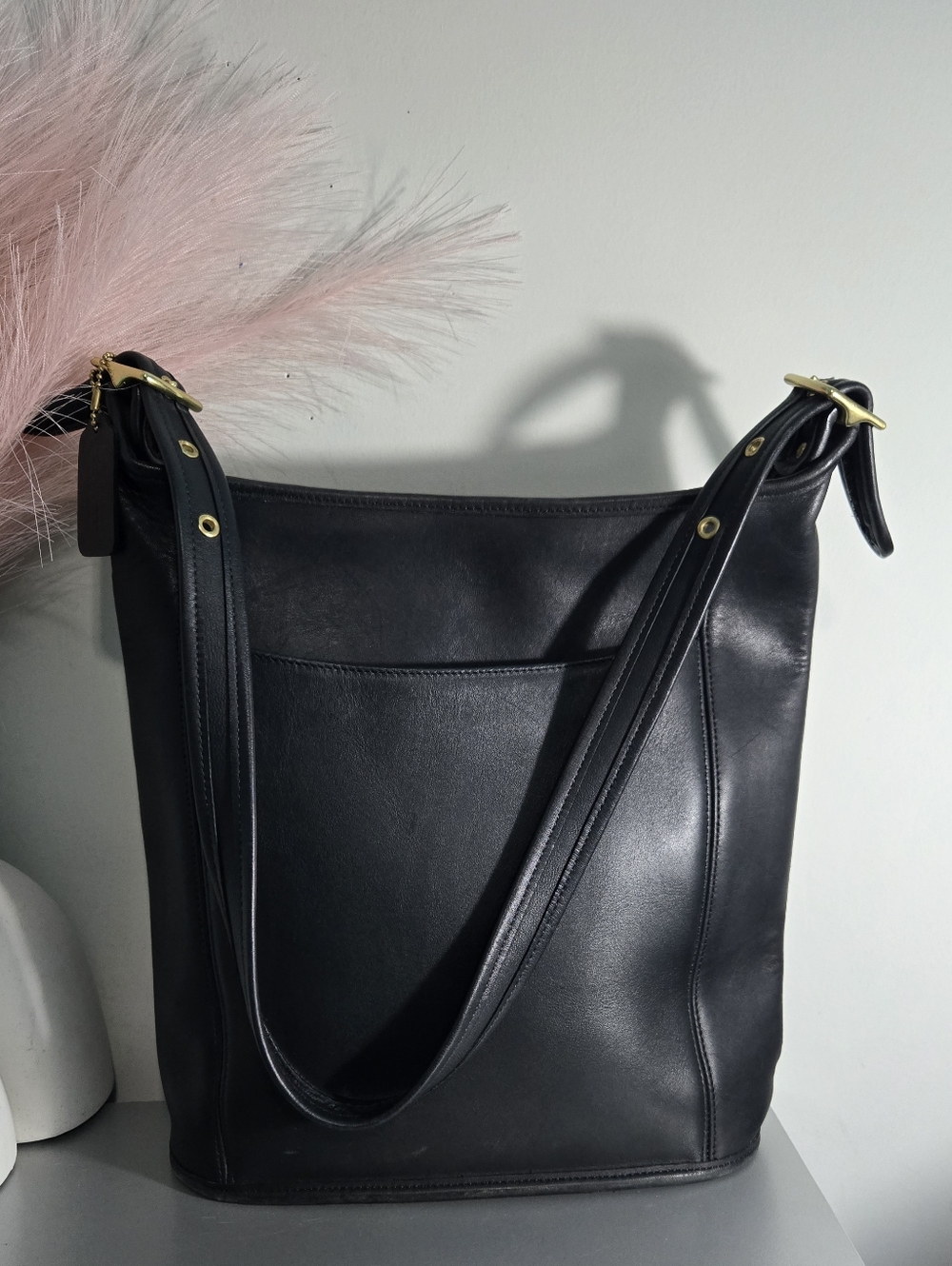 Vintage 1999 Coach Slim Duffle Sac 9060 Black Leather Bucket Bag – Costa Rica